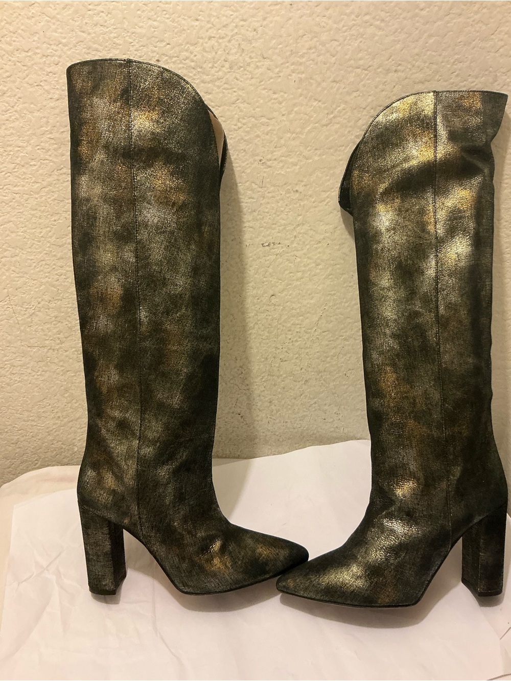 Paris Texas Metallic Olive & Gold Over-the-Knee Block Heel Boots